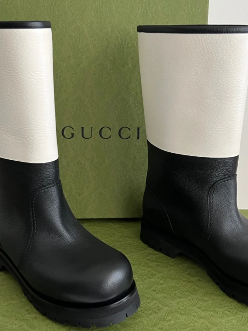 Gucci Men's Boots Rain Snow Biker Black White Leather High Size 9 US 9.5 EU43New